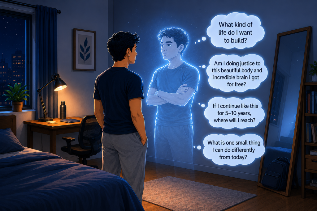 Man asking questions from himself about his life