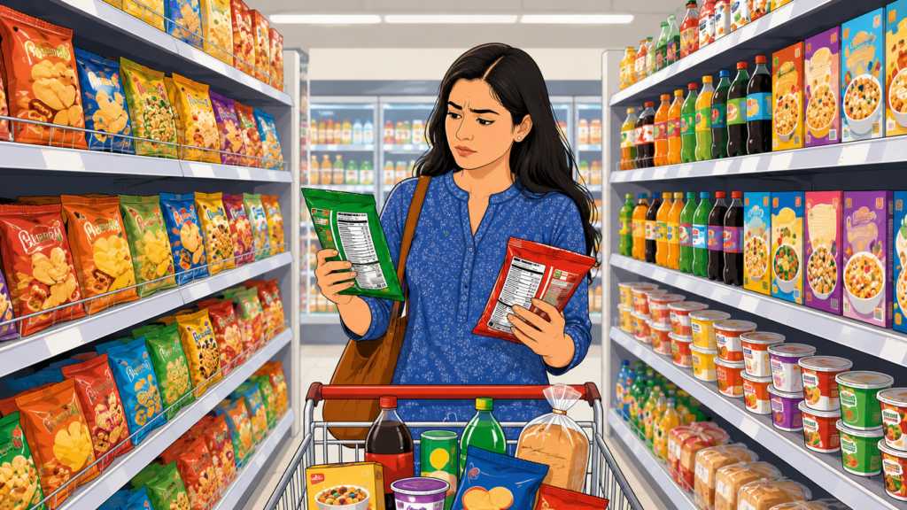 Ultra-processed foods in India including packaged snacks and food labels