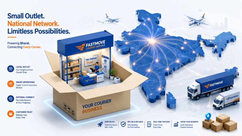 A clean, conceptual visual of the "business-in-a-box" model showing a local franchise bridging the gap to a massive national network.