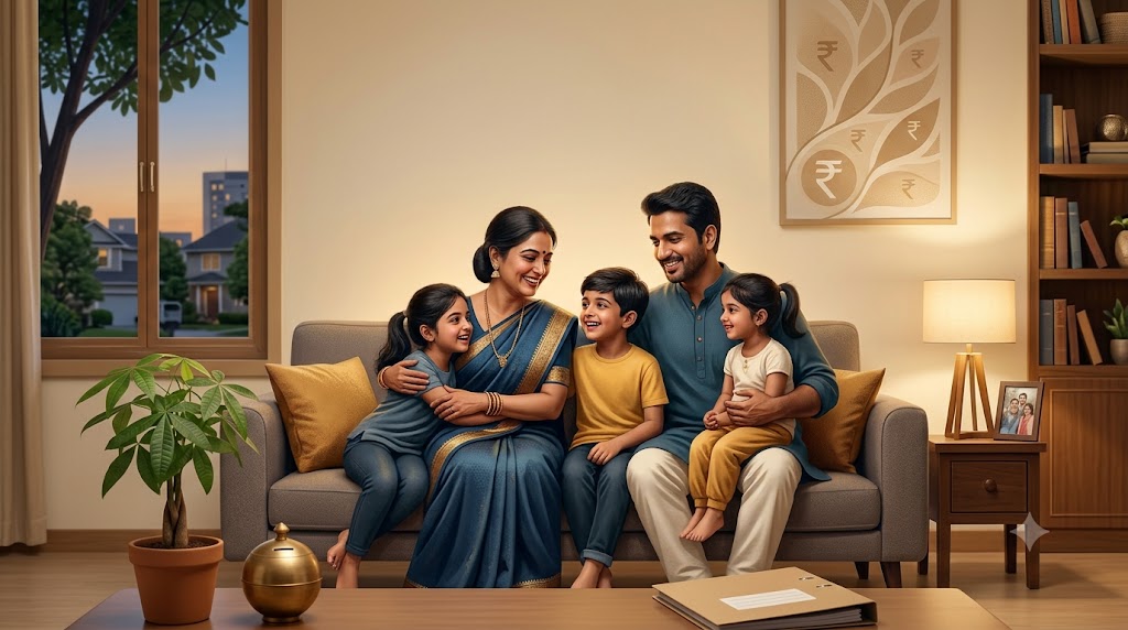 Indian family discussing term insurance in India together at home