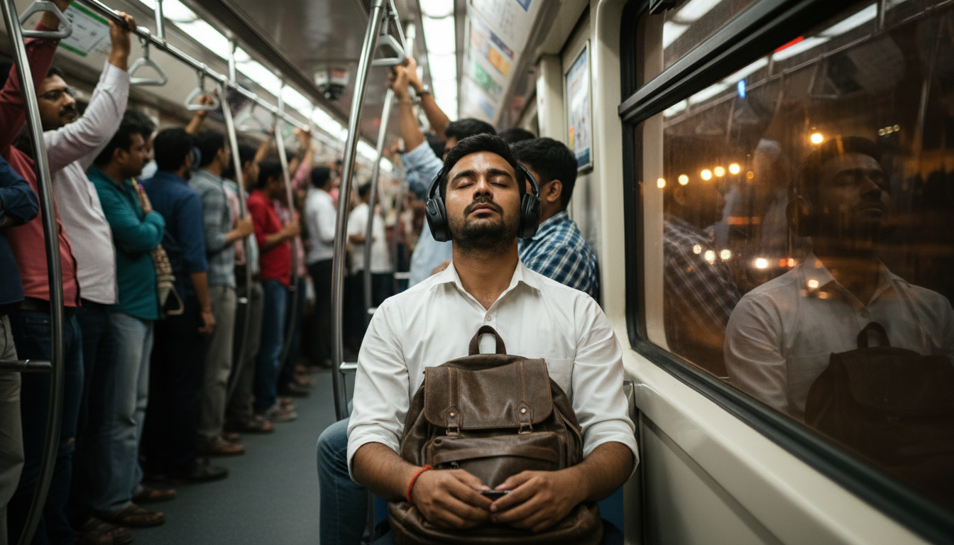 Indian corporate professional feeling exhausted and burned out at their office desk