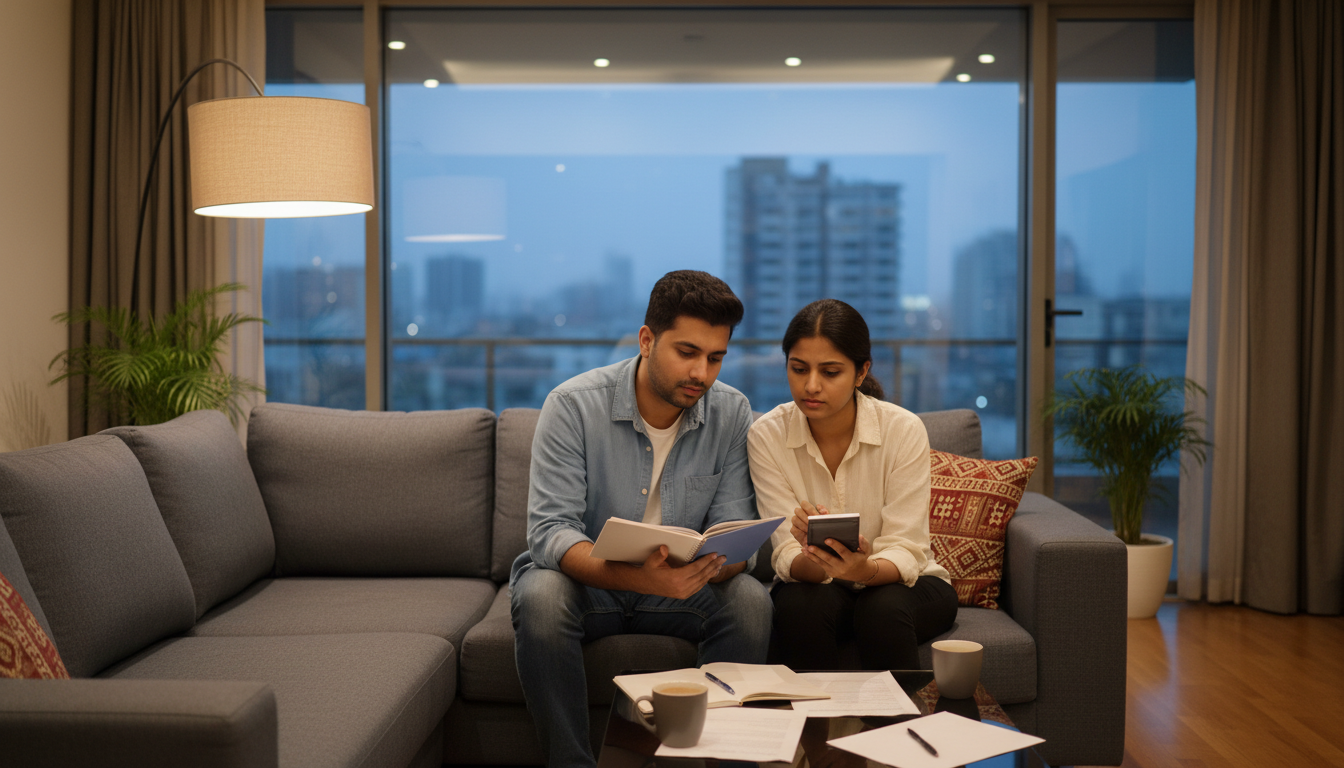 Illustration of salaried couple analyzing 2026 income tax rules and salary slip