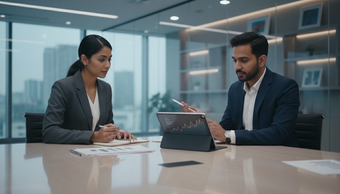 Financial advisor explaining index fund versus active fund costs to a client
